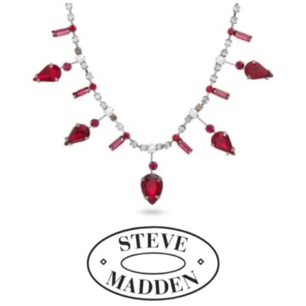 Steve Madden Womens Red Rhinestones Multi Cut Bib Statement 18